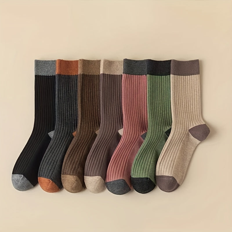 Colorblock Crew Socks 7 Pairs Women's Mid Tube Stockings