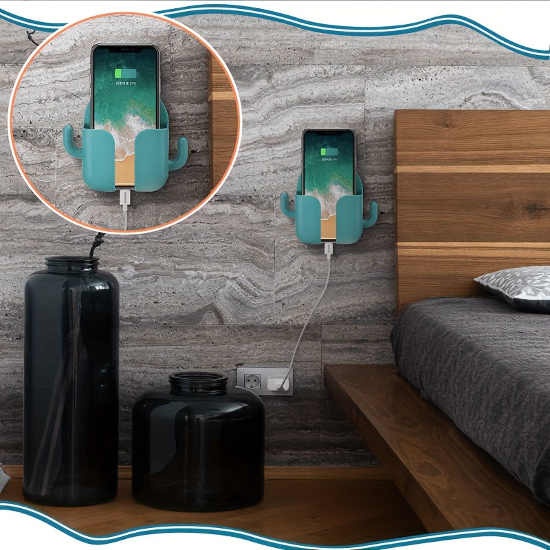 Wall Mounted Phone Charging Holder Storage Box with Side Hooks