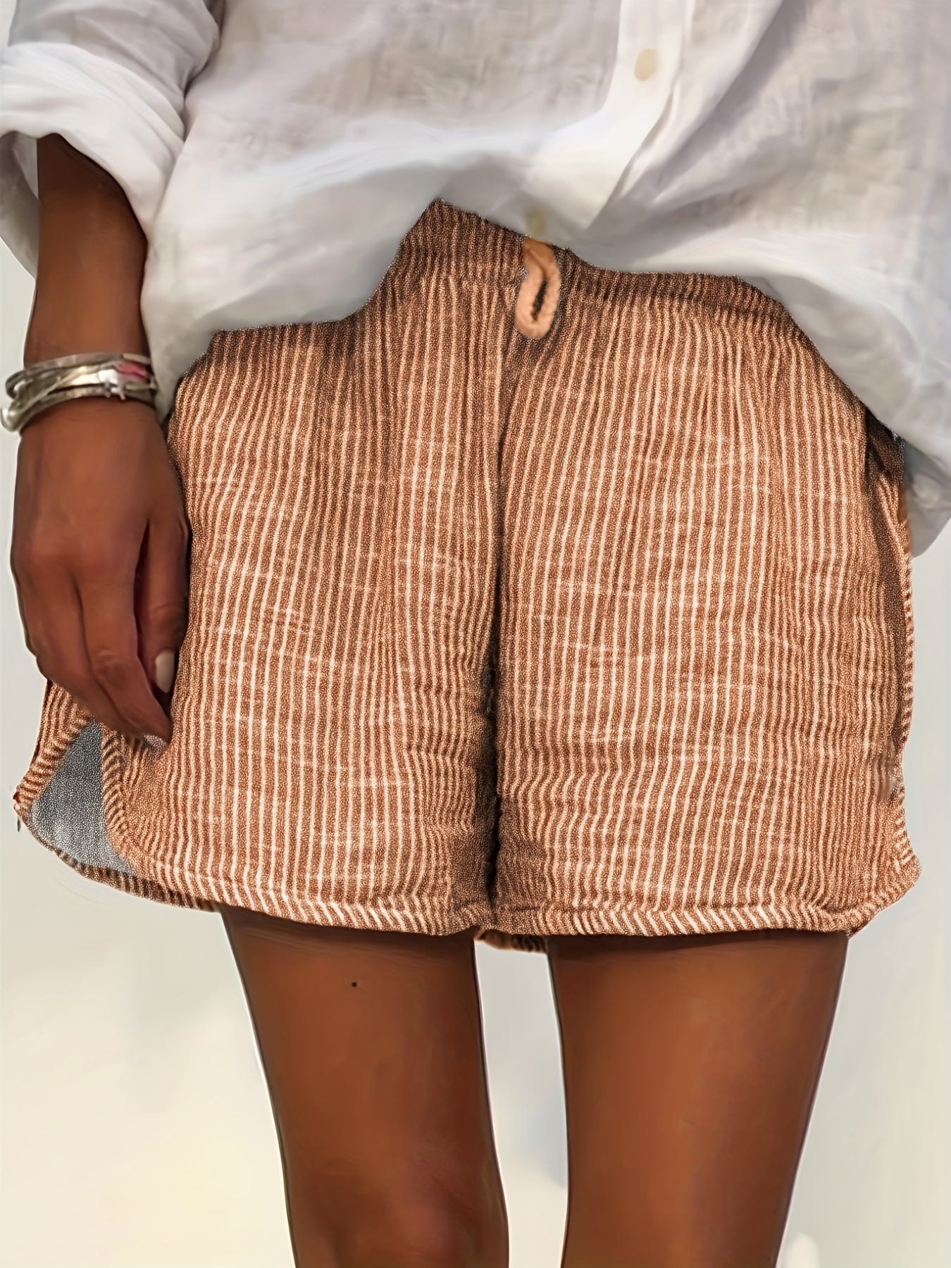  Grid Print Drawstring Stretch Shorts