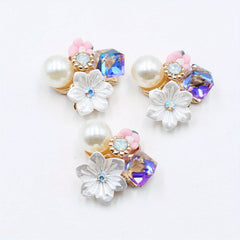10Pcs 21mm Rhinestone Flower Buttons for DIY Wedding Gift Bouquet Decoration