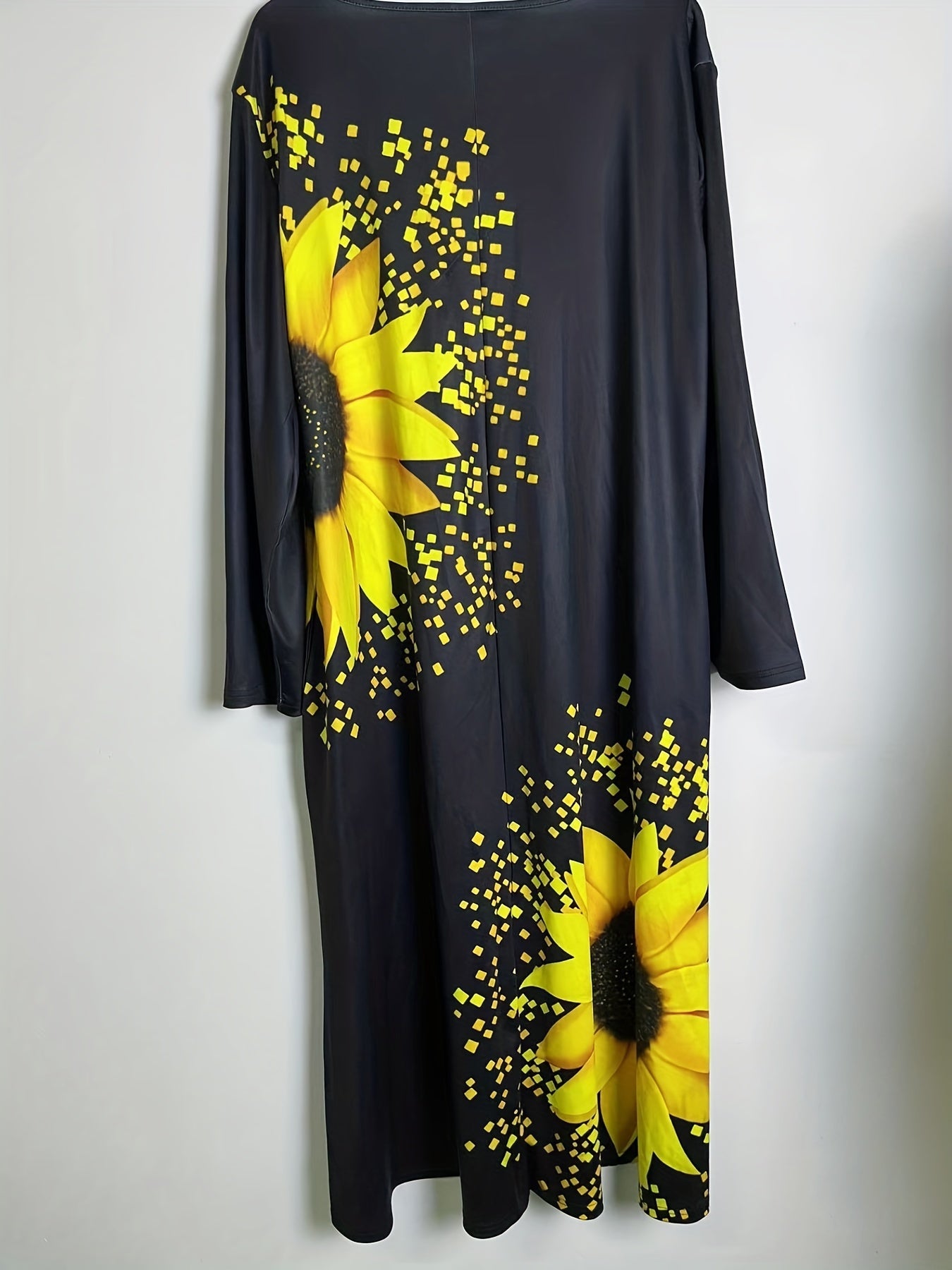  Graphic Print Maxi Dress V-Neck Long Sleeve With Pockets