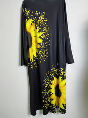  Graphic Print Maxi Dress V-Neck Long Sleeve With Pockets