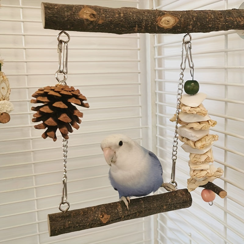 Bird Perch Cage Toy Parrot Wooden Swing Exercise Stands