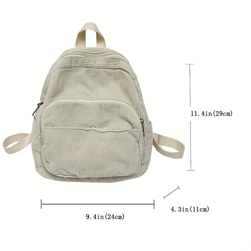 Corduroy Backpack Preppy Schoolbag Casual Travel Daypack Women