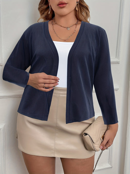  Solid Long Sleeve Open Front Cardigan