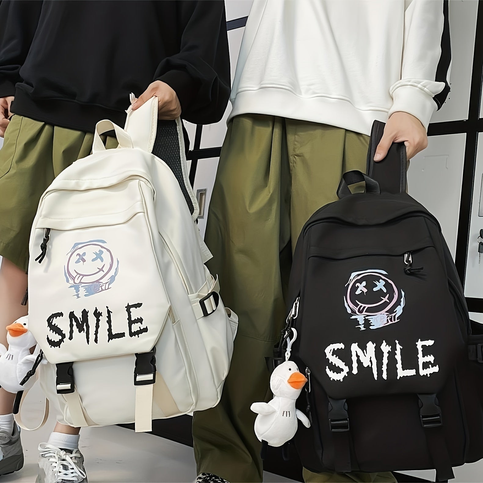 Graffiti Flap Laptop Backpack Buckle Decor Student Schoolbag