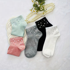Women's Rhinestone Decor Crew Short Socks
