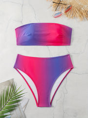  Ombre Print Bikini Set Tube Bra & High Waisted Panty Swimsuit