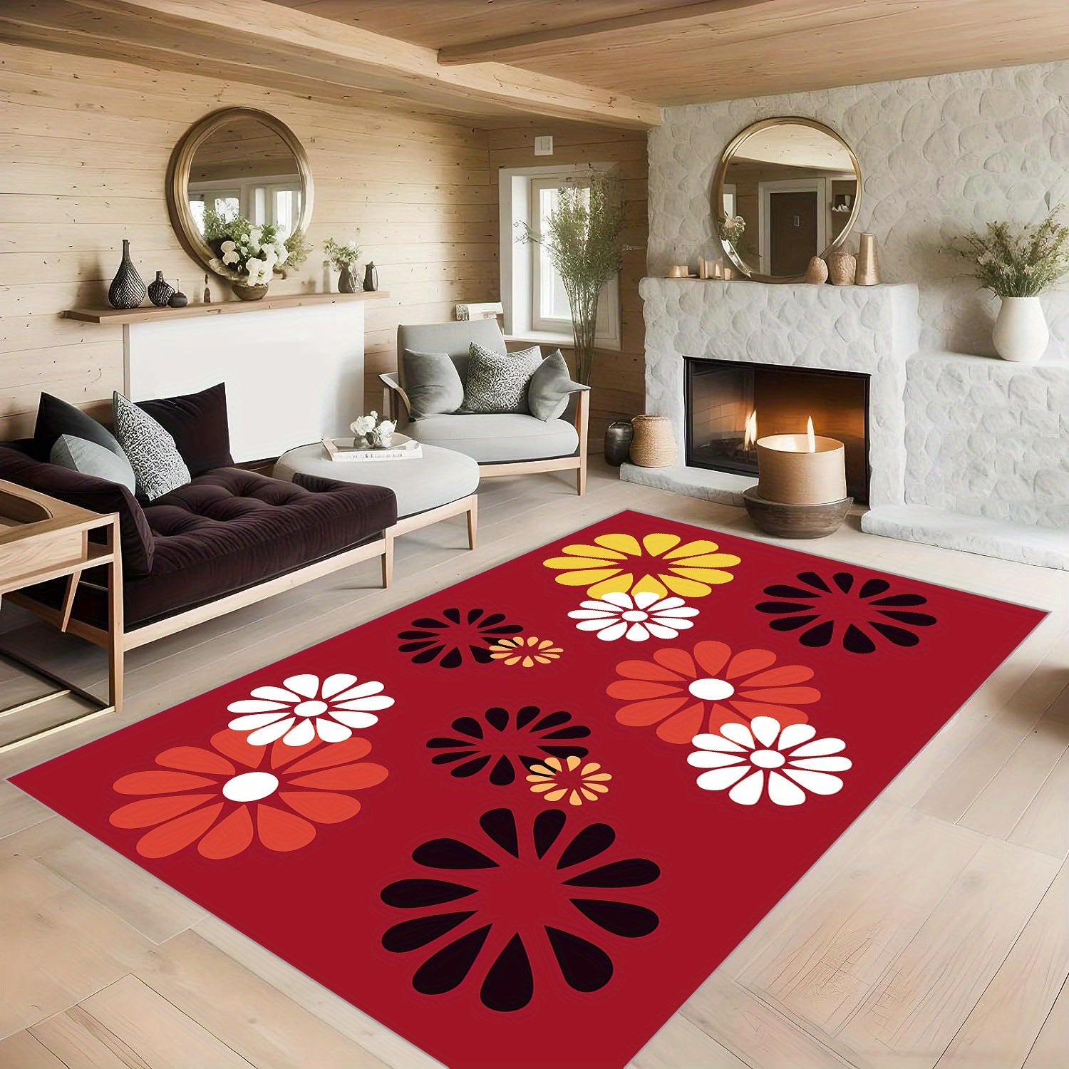 Floral Carpet Floor Mat Soft Non Slip Area Rugs for Home Office