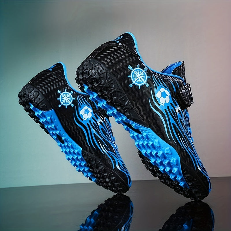 Boy's Turf Football Boots Hook Loop Fastener Outdoor Soccer Cleats