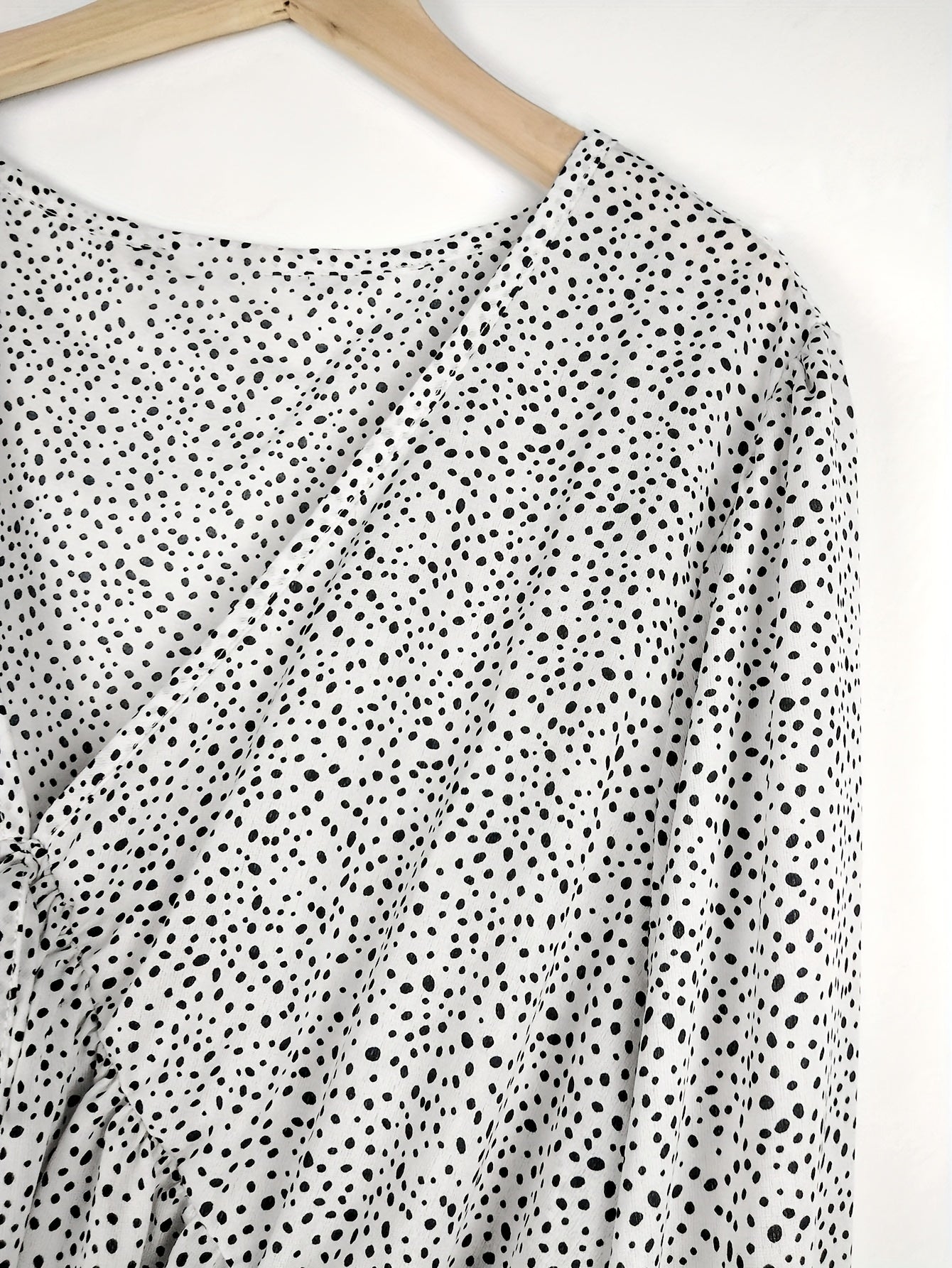  Dalmatian Print Flounce Sleeve Peplum Top