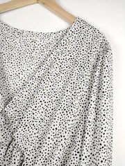  Dalmatian Print Flounce Sleeve Peplum Top