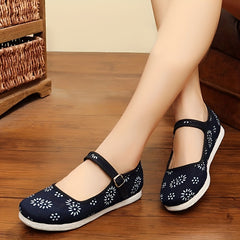 Women's Floral Print Canvas Shoes Casual Ankle Strap Outdoor Shoes
