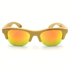 Retro Bamboo Temple Semi Rimless Sunglasses UV400 Sun Shades