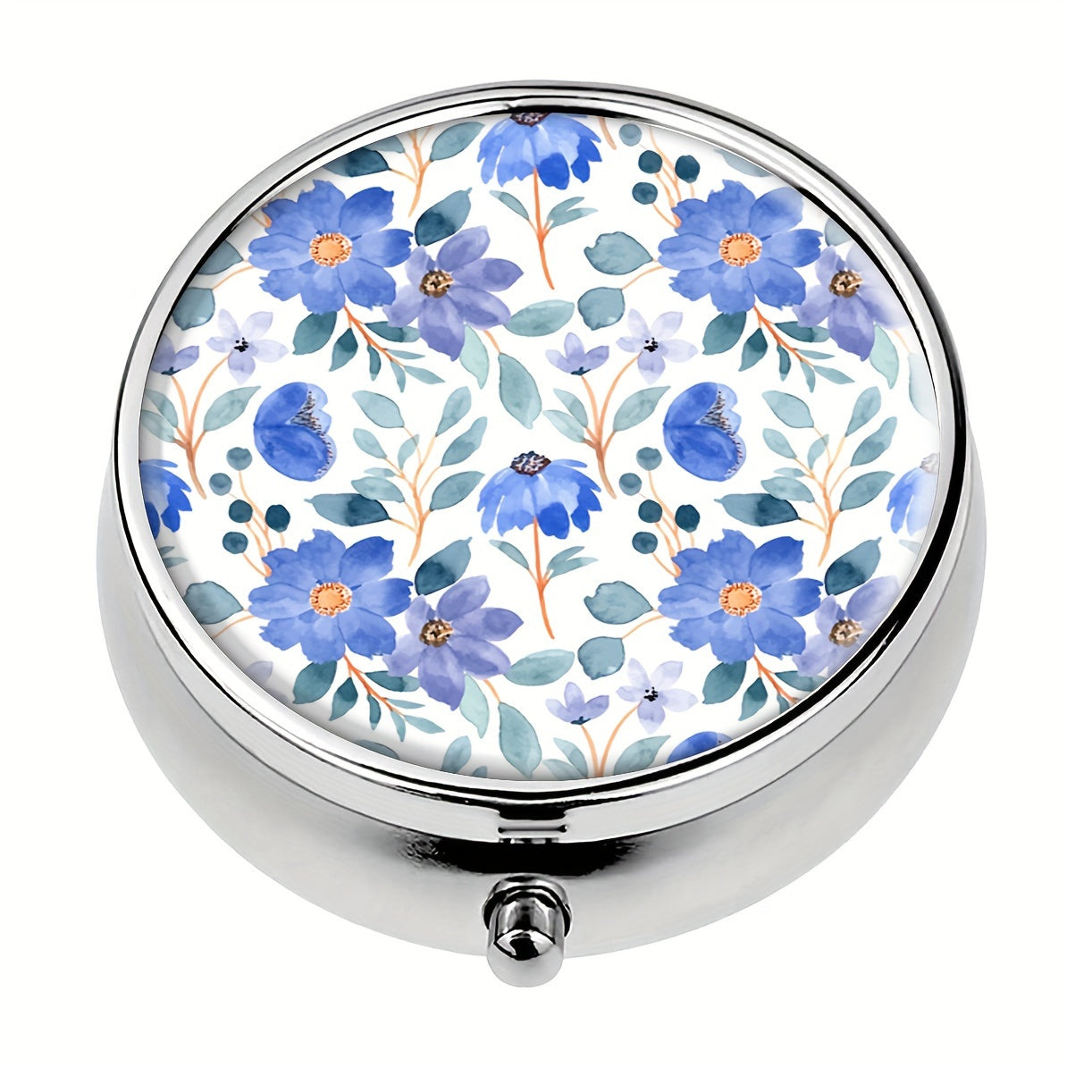 Floral Round Pill Box 3 Compartments Portable Medicine Organizer