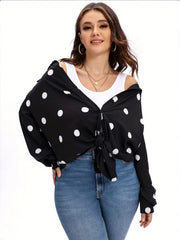  Casual Polka Dot Lantern Sleeve Blouse