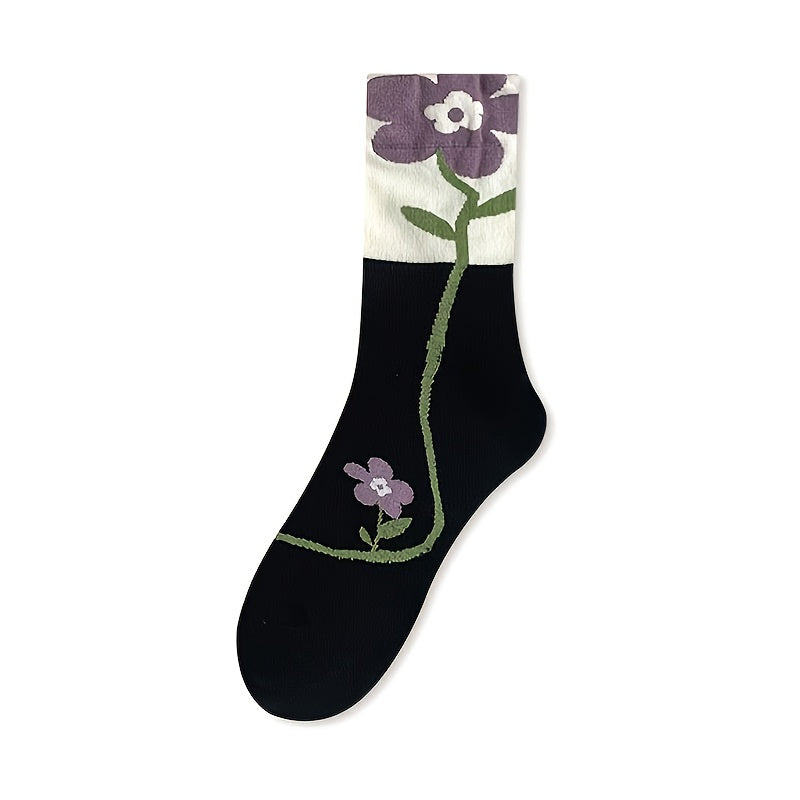 5 Pairs Women's Floral Mid Tube Socks