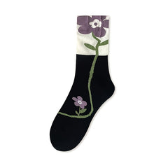 5 Pairs Women's Floral Mid Tube Socks