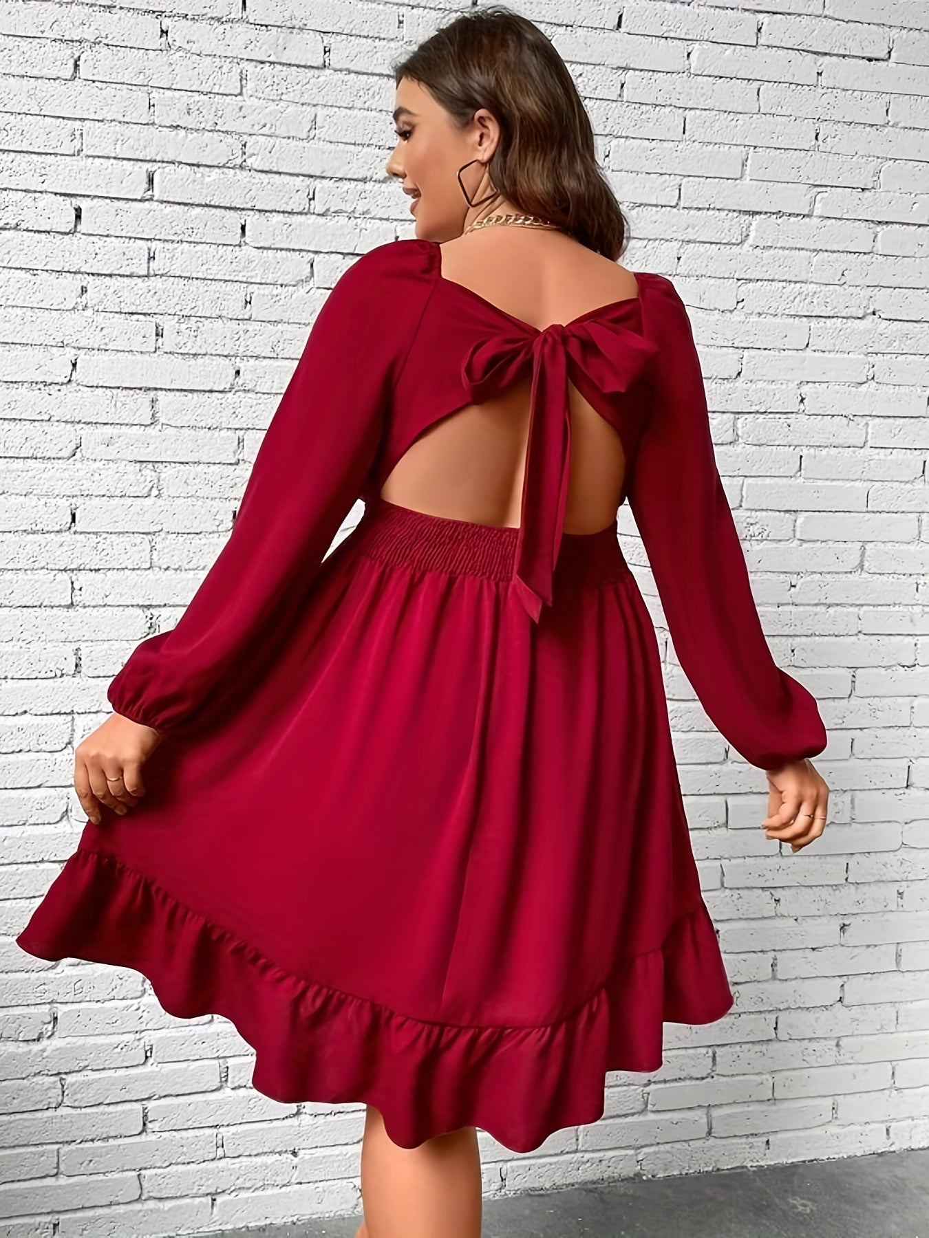  Sexy Solid Lantern Sleeve Dress