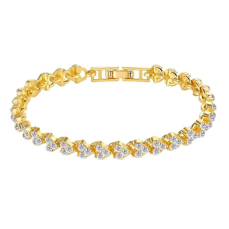 Braided Leaf Charm Crystal Wedding Bracelet for Women