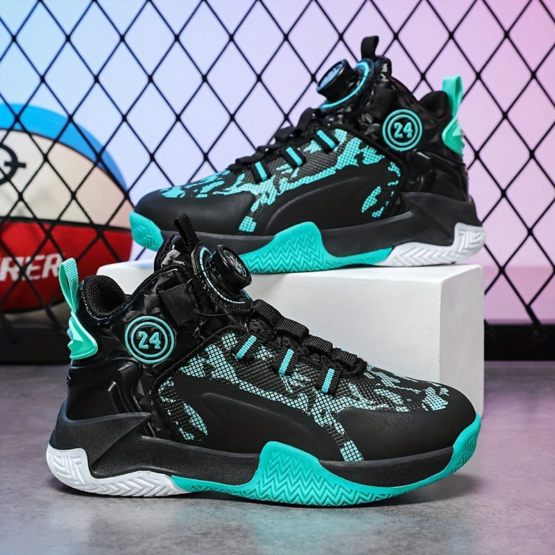 Boys High Top Basketball Shoes w/ Rotating Buckle Comfy Soft Sole