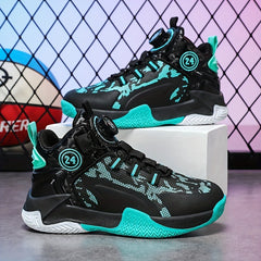 Boys High Top Basketball Shoes w/ Rotating Buckle Comfy Soft Sole