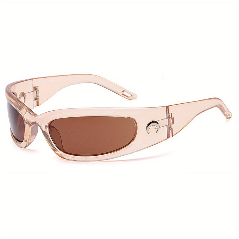 Y2K Wrap Around Sunglasses UV400 Moon Decor Glasses Cyberpunk Eyewear