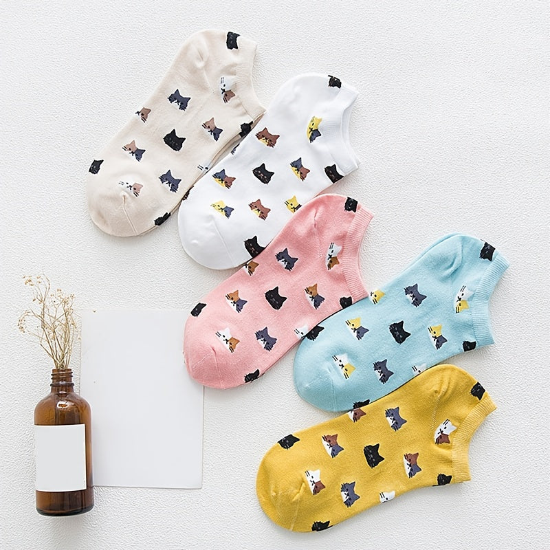 10 Pairs Cartoon Cat Print Socks Low Cut Ankle Socks Women's Stockings