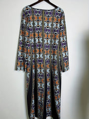  Graphic Print Maxi Dress V-Neck Long Sleeve With Pockets