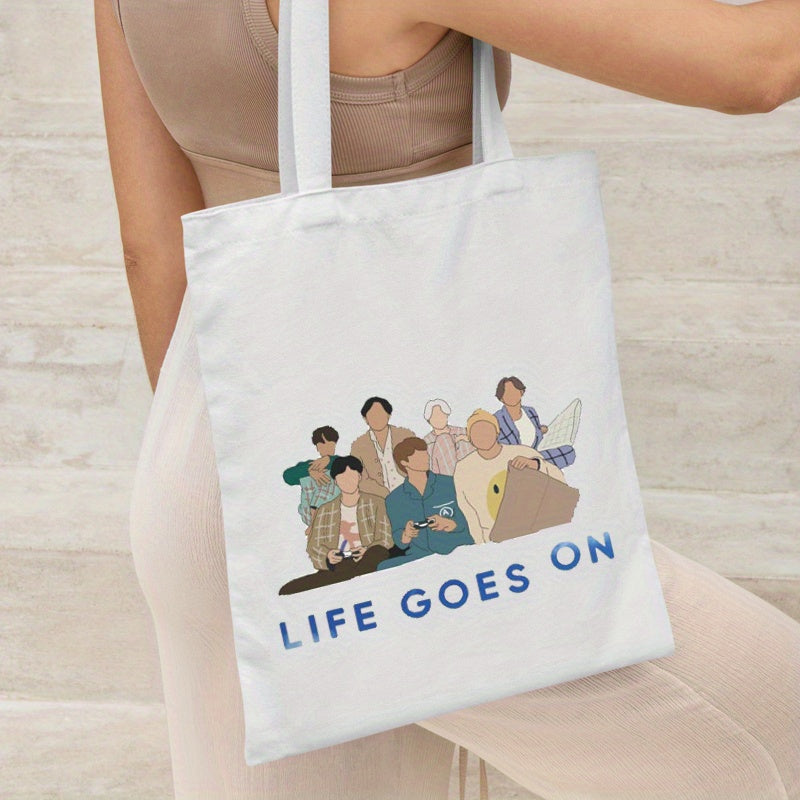 Life Goes On Pattern Canvas Tote Lightweight Shopping Tote