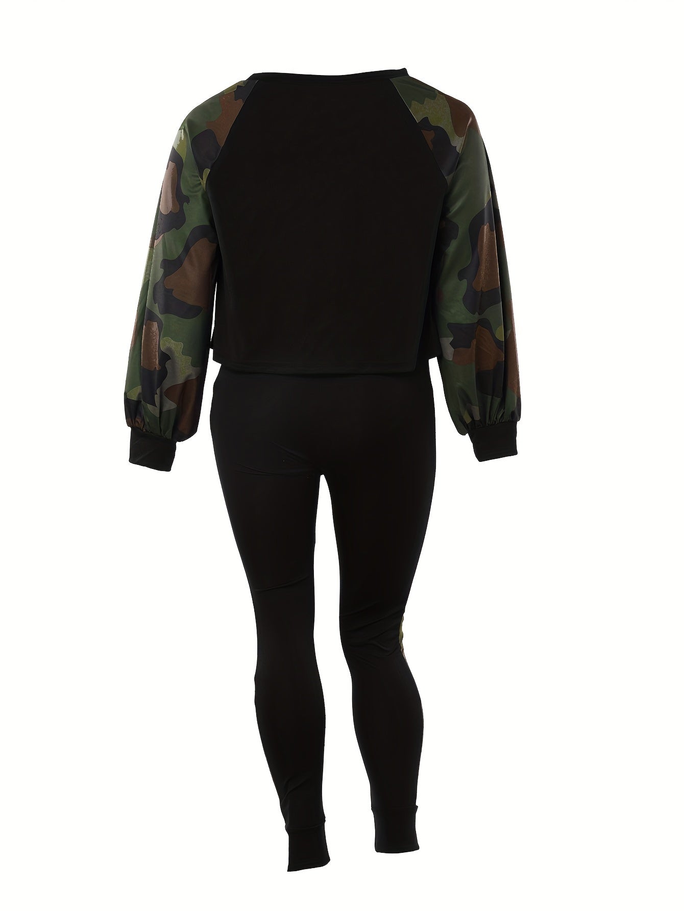  Colorblock Camo Print One Shoulder Top & Pants Set