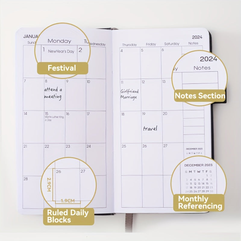 A6 Faux Leather 18-Month Planner Jan-Jun Pocket Pen Holder Strap Business