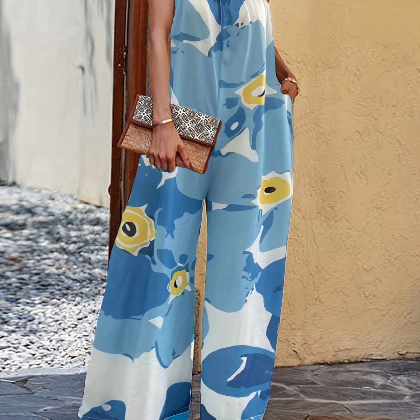 Boho Block Jumpsuit Wide Leg Long Length