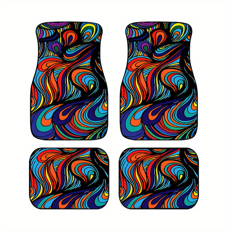 4pcs Colorful Printed Car Floor Mats, Water Absorbent & Stain Resistant