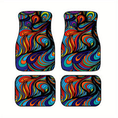 4pcs Colorful Printed Car Floor Mats, Water Absorbent & Stain Resistant
