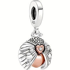 Ladybug Charm Pendant Silver Plated Rhinestone Bead Bracelet Jewelry