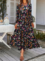 Floral Print Long Sleeve Maxi Dress