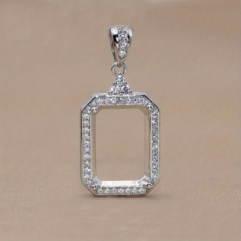 1Pc 925 Sterling Silver Rose Golden/Silvery Rectangle Bezel Settings DIY Pendant