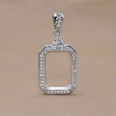 1Pc 925 Sterling Silver Rose Golden/Silvery Rectangle Bezel Settings DIY Pendant