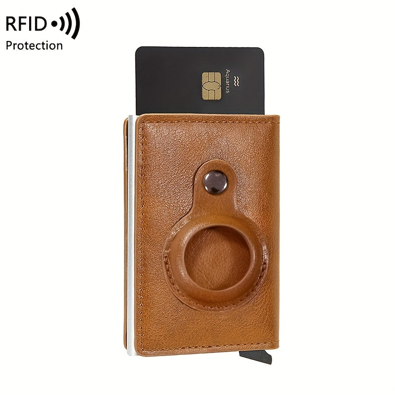 RFID Blocking Card Holder Airtag PU Leather Tracker Bracket Credit Card Bag
