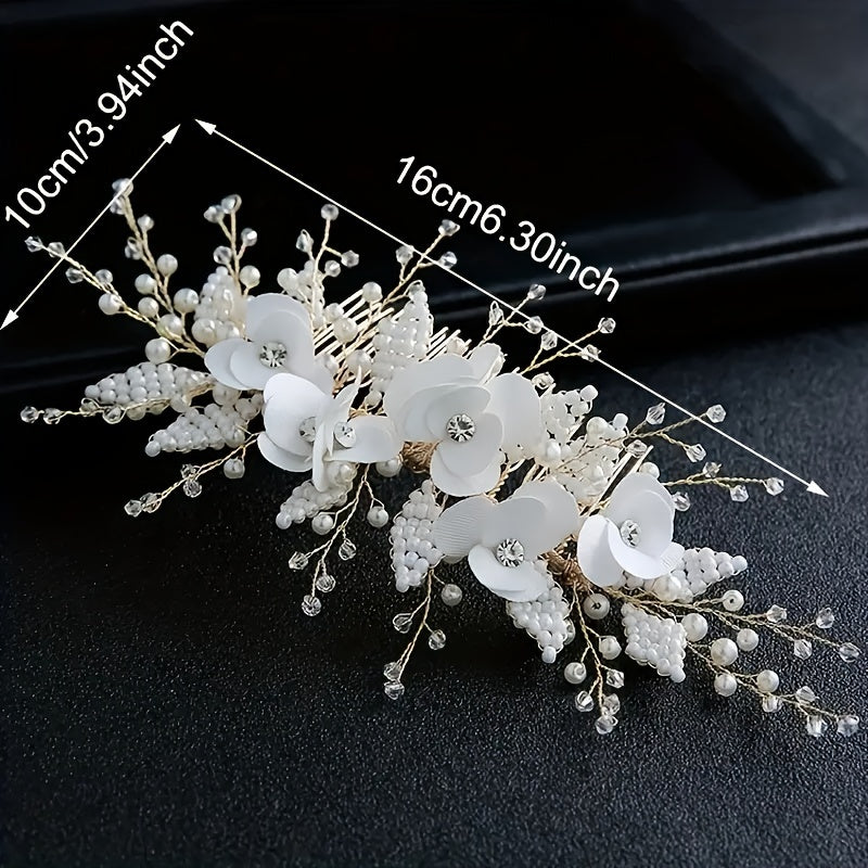 Faux Pearl Hair Comb Head Piece Flower Hair Accessories For Women