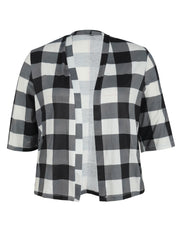  Plaid Print Half Sleeve Open Front Cardigan