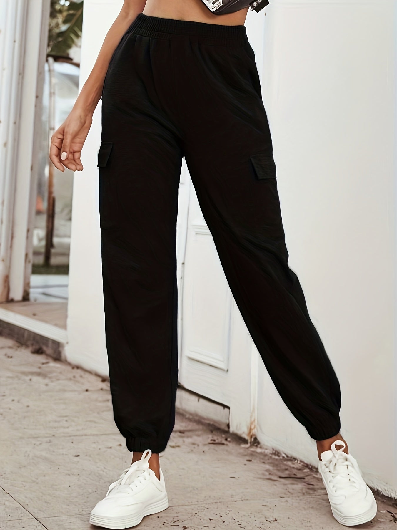 Women's Plus Size Cargo Jogger Trousers With Flap Pockets