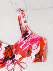  Tie Dye Lace Up Bikini Set Women's Plus Swimsuit Two Piece Set