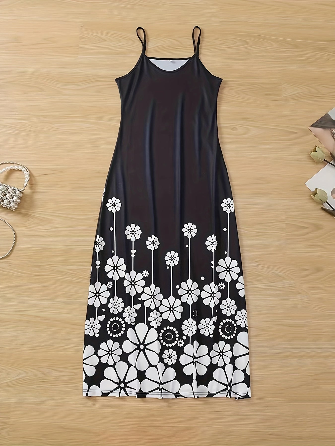  Floral Print V Neck Maxi Cami Dress