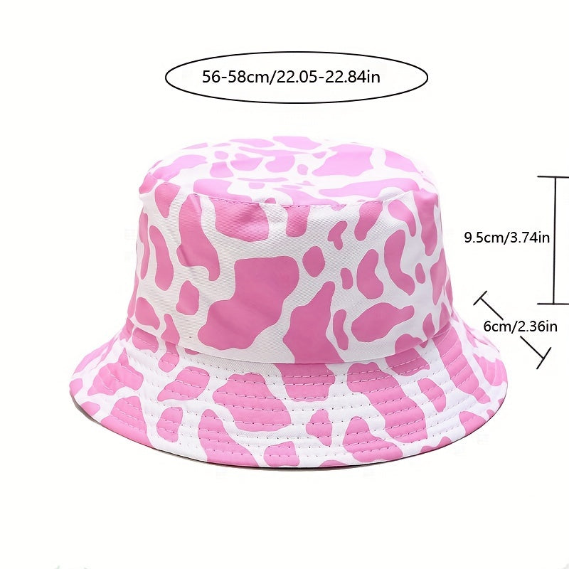 Pink Cow Pattern Bucket Hat Reversible Sun Hat