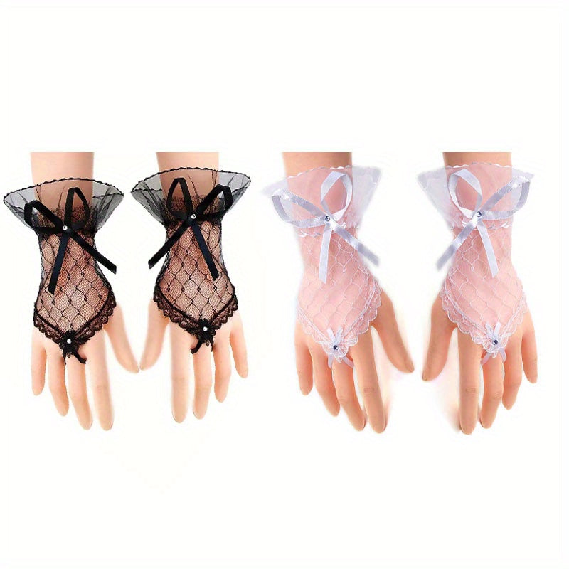 Short Lace Bow Half Finger Gloves Bridal Wedding Accessories