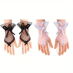 Short Lace Bow Half Finger Gloves Bridal Wedding Accessories