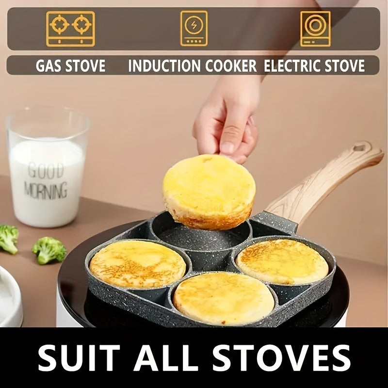 4-Hole Non-Stick Fried Egg Pan with Wooden Handle