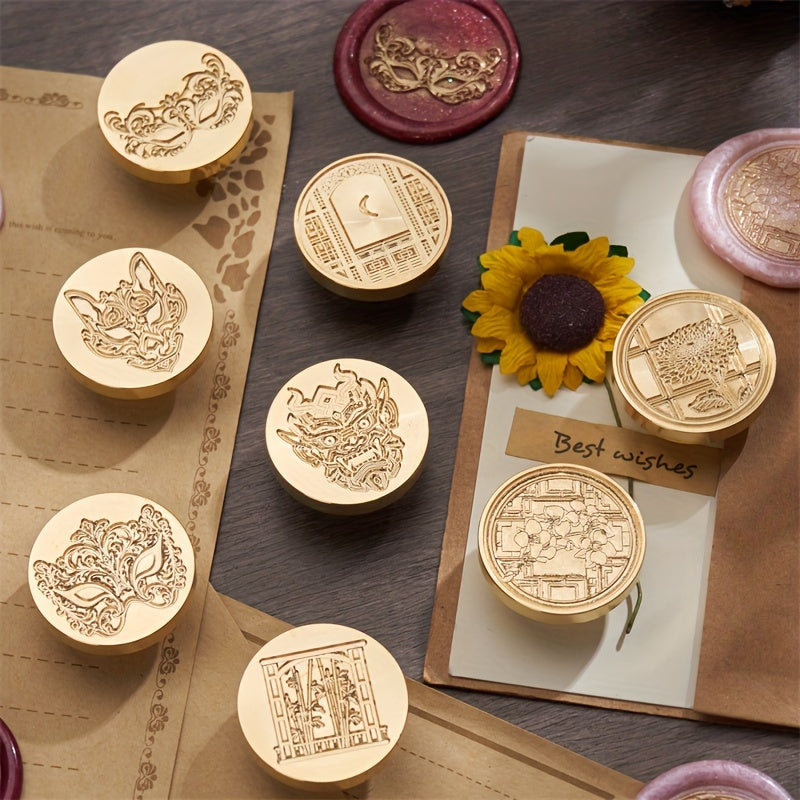 Brass Seal with Chrysanthemum Carving for Gift & Wine Packaging